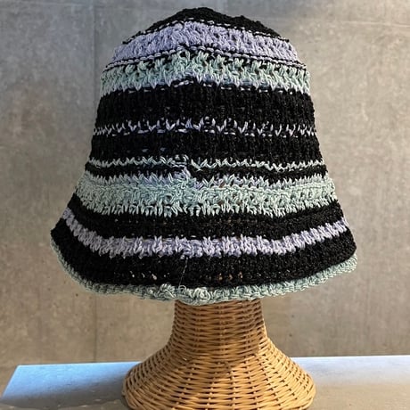 2407HW0043 (S)/ Border color crochet Hat Hat（Black×LtBlue×Purple）