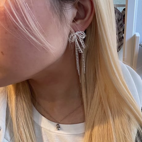 2601PR0836 / Stone Ribbon fringe pierce（Silver）