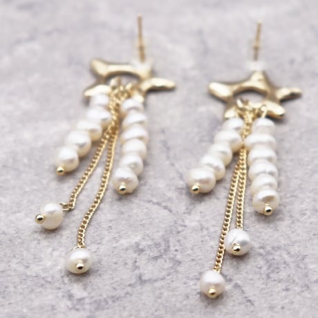 Pearl Tassel Long Drop pierce（Gold）   /   2104-PR0102