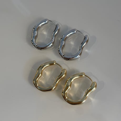 2404PR0691 / Craft wave oval hoop Pierce（Gold）