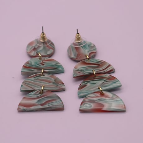 Acrylic Multicolor Semicircle Pierce （Marble）   /   2104-PR0125