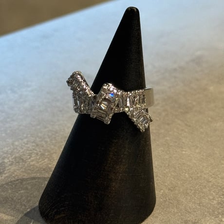 2506RG0664 / square  stone line ring #Small（Silver）