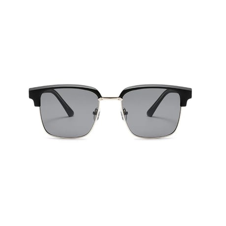 【 Select 】Retro Square Semi Metal Sunglasses (Black/Grey)