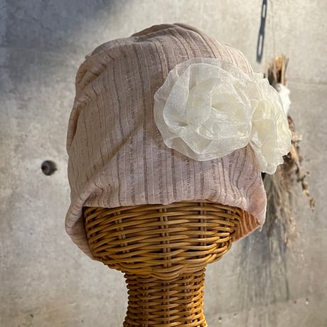 2504HW0086(S) / Chiffon flower Knit cap（Beige）
