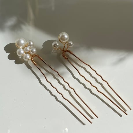 2402HA0071 /  Simple pearl Hair pin #02（Gold）