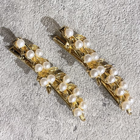 Leaf motif pearl Hair clip（Gold）/ HA-080