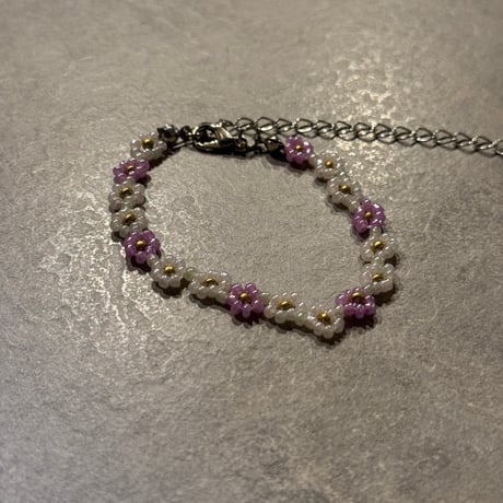 2505BR0088/ beads flower bracelet（Pink purple）