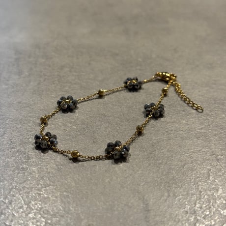 2505BR0087/ Gray beads bracelet（Gold）