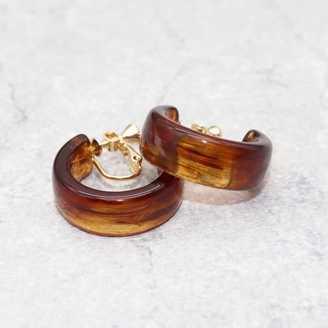 Acrylic Ear Hoop Clips Earrings（Marble Brown） /  2102_ER042
