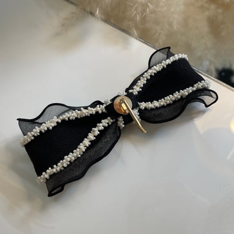 2403HA0072 / Frill ribbon pony hook（Black/White）
