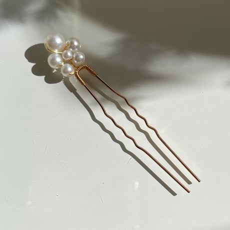 2402HA0071 /  Simple pearl Hair pin #02（Gold）