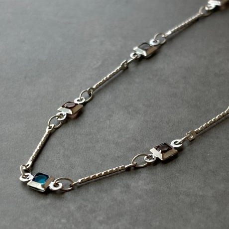 2606NC0398 / Cororful square stone Necklace（Silver）