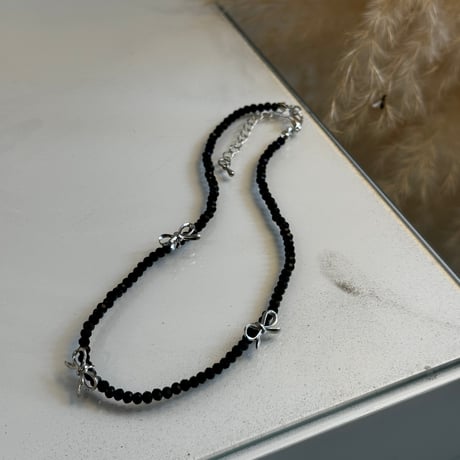 2408NC0261 / beads ribon choker necklace（Black）