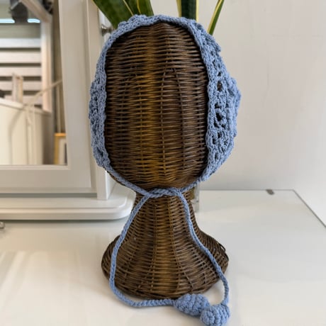 2606GS072(S) / Flower Motif Crochet Head Scarf (Blue)