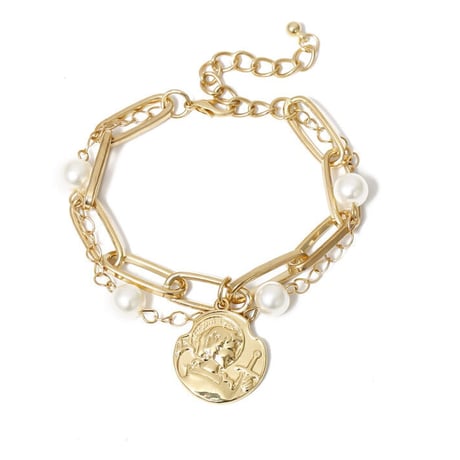 Coin Chine Pearl Combination  Bracelet（Gold）/ BR-049