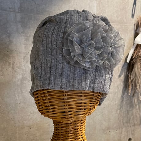 2504HW0086(S) / Chiffon flower Knit cap（Gray）