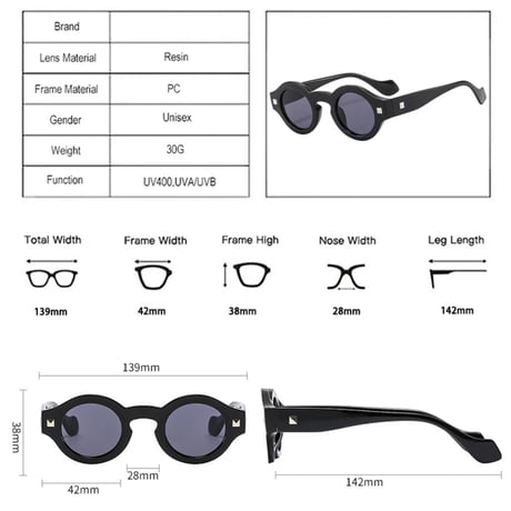 【 Select 】Vintage Small Round Sunglasses (Black/Grey)