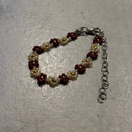 2505BR0088/ beads flower bracelet（dark red）