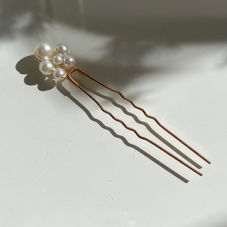 2402HA0071 /  Simple pearl Hair pin #02（Gold）