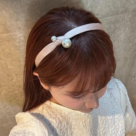 2409HA0078 / Double Pearl ribbon headband（Beige）