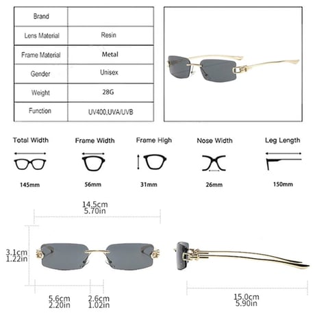 【 Select 】Rectangle Rimless Sunglasses(Silver/Lt Grey)