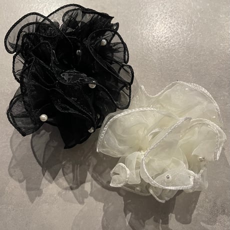 2504HA0064 / Tulle×Pearl Hair rubber（Black)