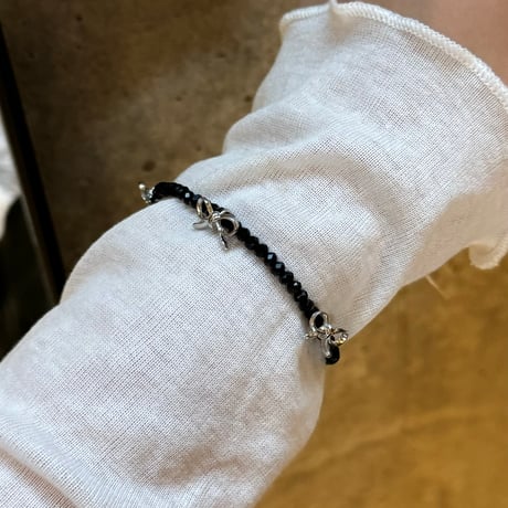 2408BR0057 ／ beads ribbon bracelet（Black）
