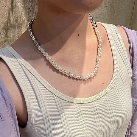 Pearl Mix Color Design Necklace（Gold×Wht）/ 2109-NC083