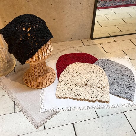 2506HW0093(S) / Crochet lace knit cap（Black）