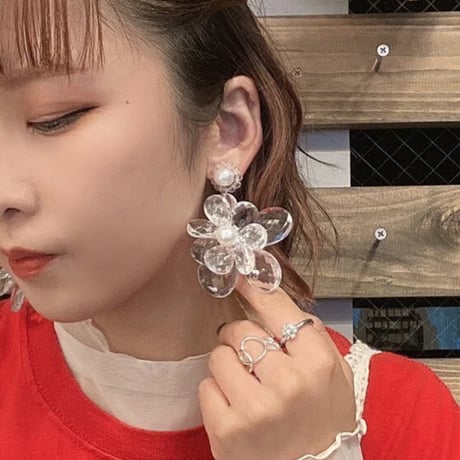 Clear flower center pearl pierce（Clear）/ 2210_PR0513