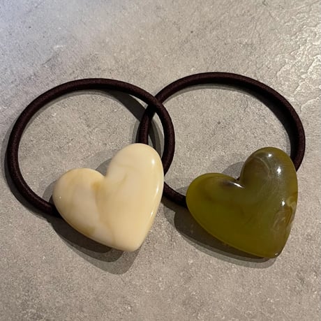 2508HA0072 /  Heart motif Set Hair rubber（Beige/Khaki)