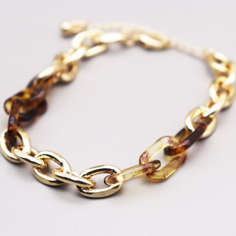Metal Resin Chain link Bracelet（Gold×Demi）/ 2109_BR096