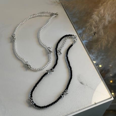 2408NC0261 / beads ribon choker necklace（Black）