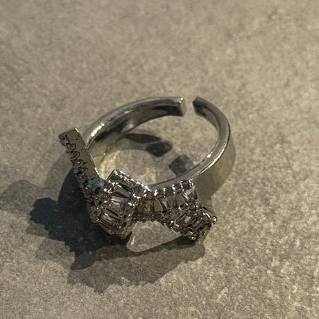 2506RG0664 / square  stone line ring #Small（Silver）