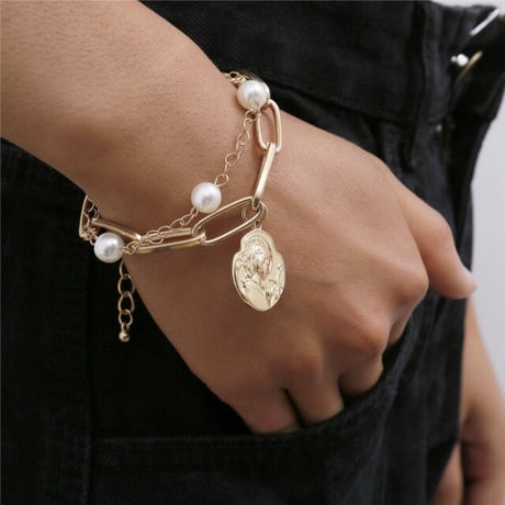 Coin Chine Pearl Combination  Bracelet（Gold）/ BR-049