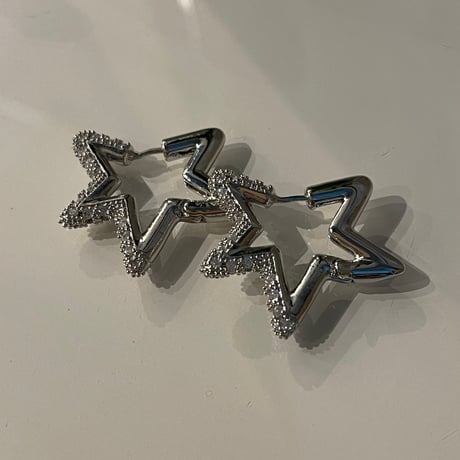 2509PR0803 / Shine star motif hoop Pierce（Silver）