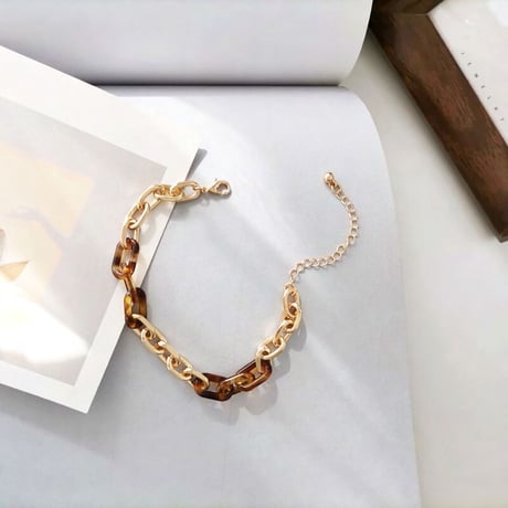 Metal Resin Chain link Bracelet（Gold×Demi）/ 2109_BR096