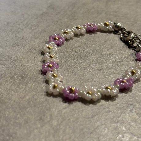 2505BR0088/ beads flower bracelet（Pink purple）