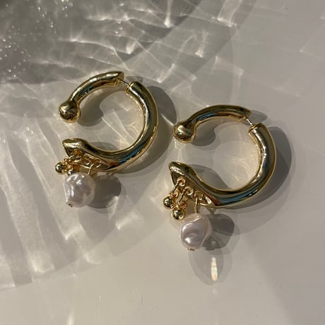 2311PR0609 / Catch design pearl hoop Pierce（Gold）