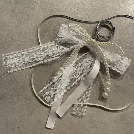 2407GS006(S)/ Lace pearl ribbon Keychain（White）