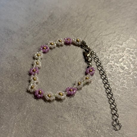 2505BR0088/ beads flower bracelet（Pink purple）