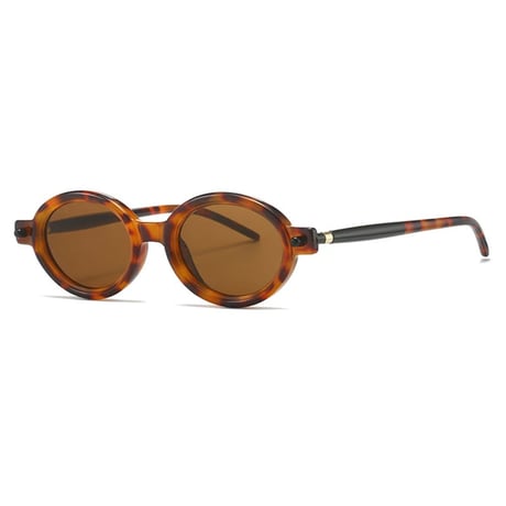 【 Select 】 Oval Double Color Vintage Sunglasses (Leopard)
