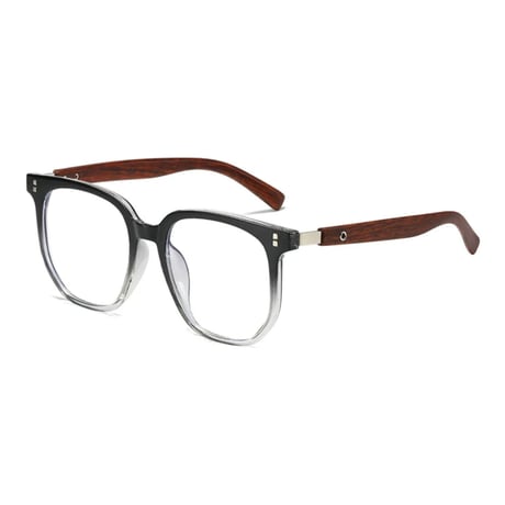 【 Select 】 Metal Artificial Wood Vintage Sunglasses (Black grey/Clear )