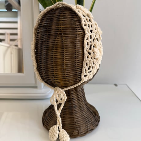 2606GS072(S) / Flower Motif Crochet Head Scarf (Beige)