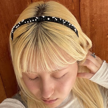 2409HA0081 /  Pearl stone headband（Black）