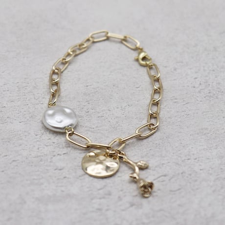 Rose pearl circle plate Chain Bracelet （Gold）/ BR-038