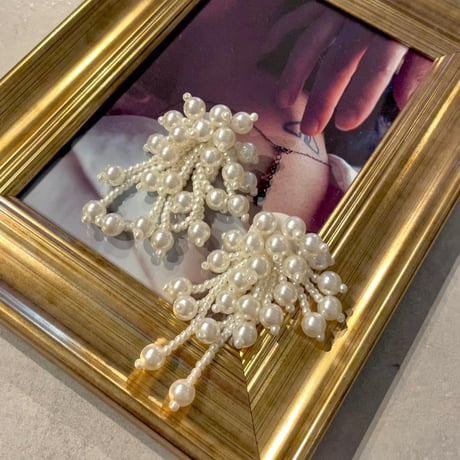 Pearl Beads Bowknot Flower Drop Pierce（Pearl） / 2109_PR0277