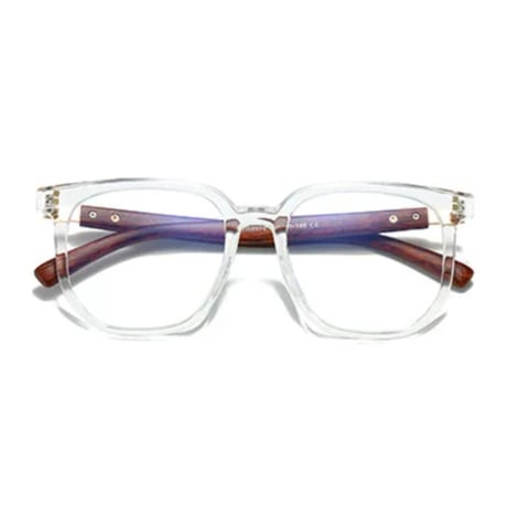 【 Select 】 Metal Artificial Wood Vintage Sunglasses （Clear/Clear )