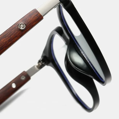 【 Select 】 Metal Artificial Wood Vintage Sunglasses (Black grey/Clear )