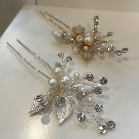 Pearl Stone Flower Hair Pin（Gold）／HA_148